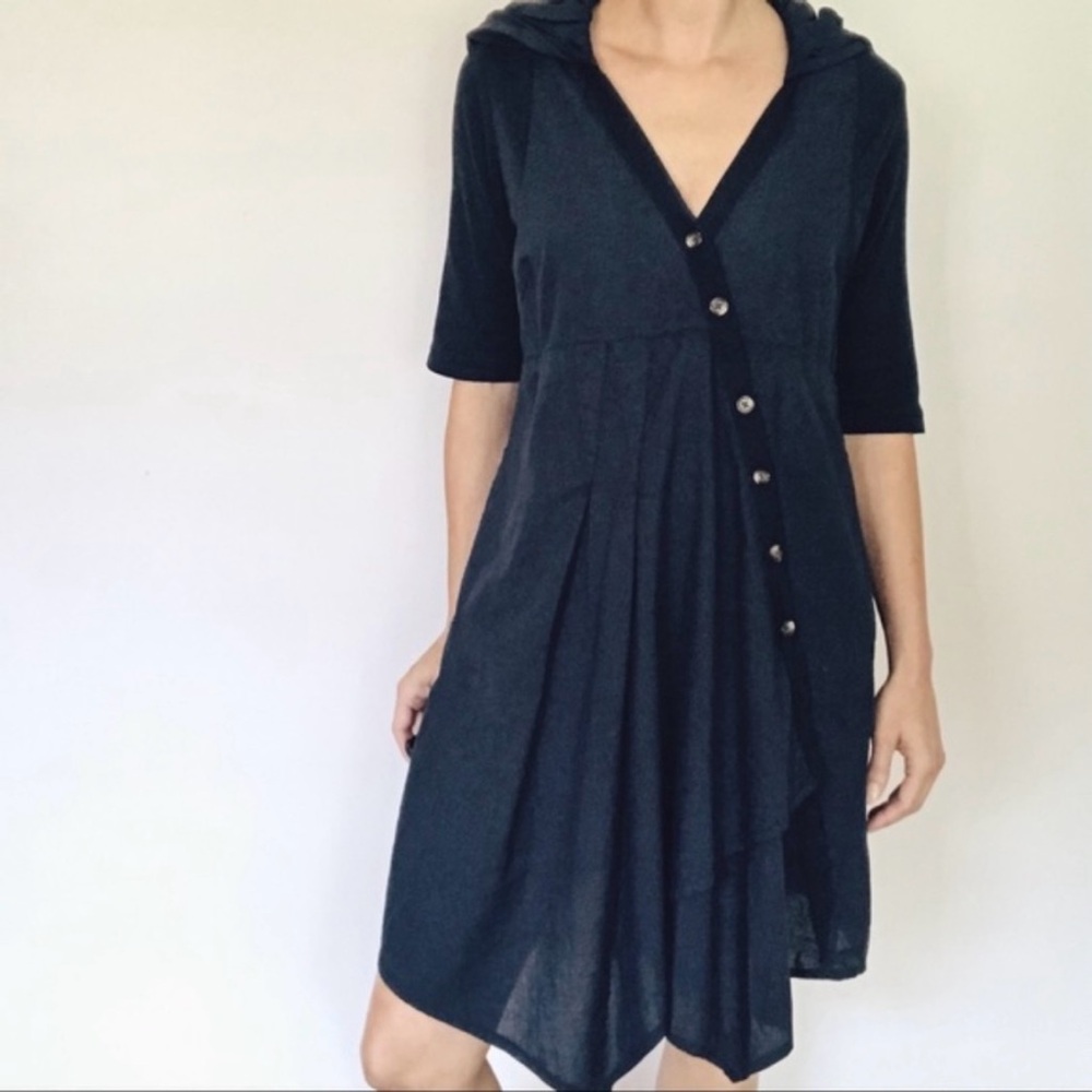 Prairie Underground Black Hooded Raven Asymmetrical Tunic Dress S Organic Cotton